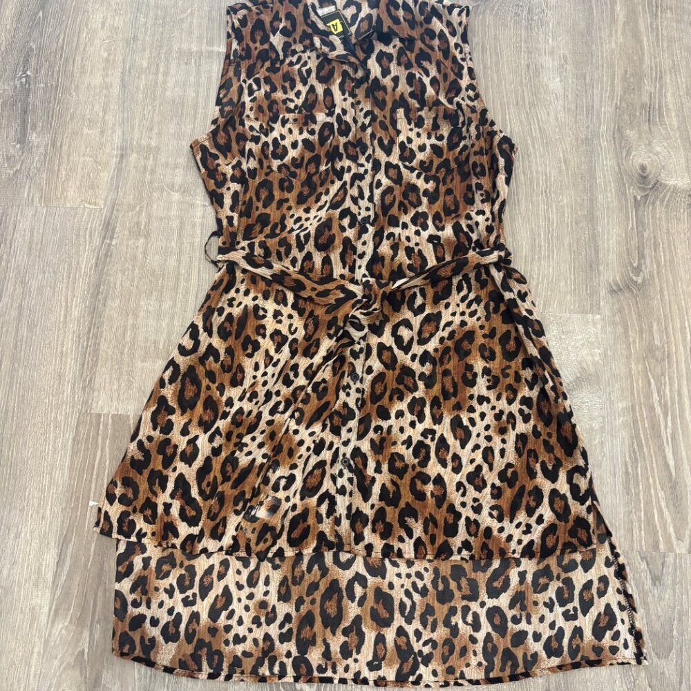 Ali & Kris Women's Sheer Tunic‎ Top Leopard Print Sleeveless Blouse Large NEW